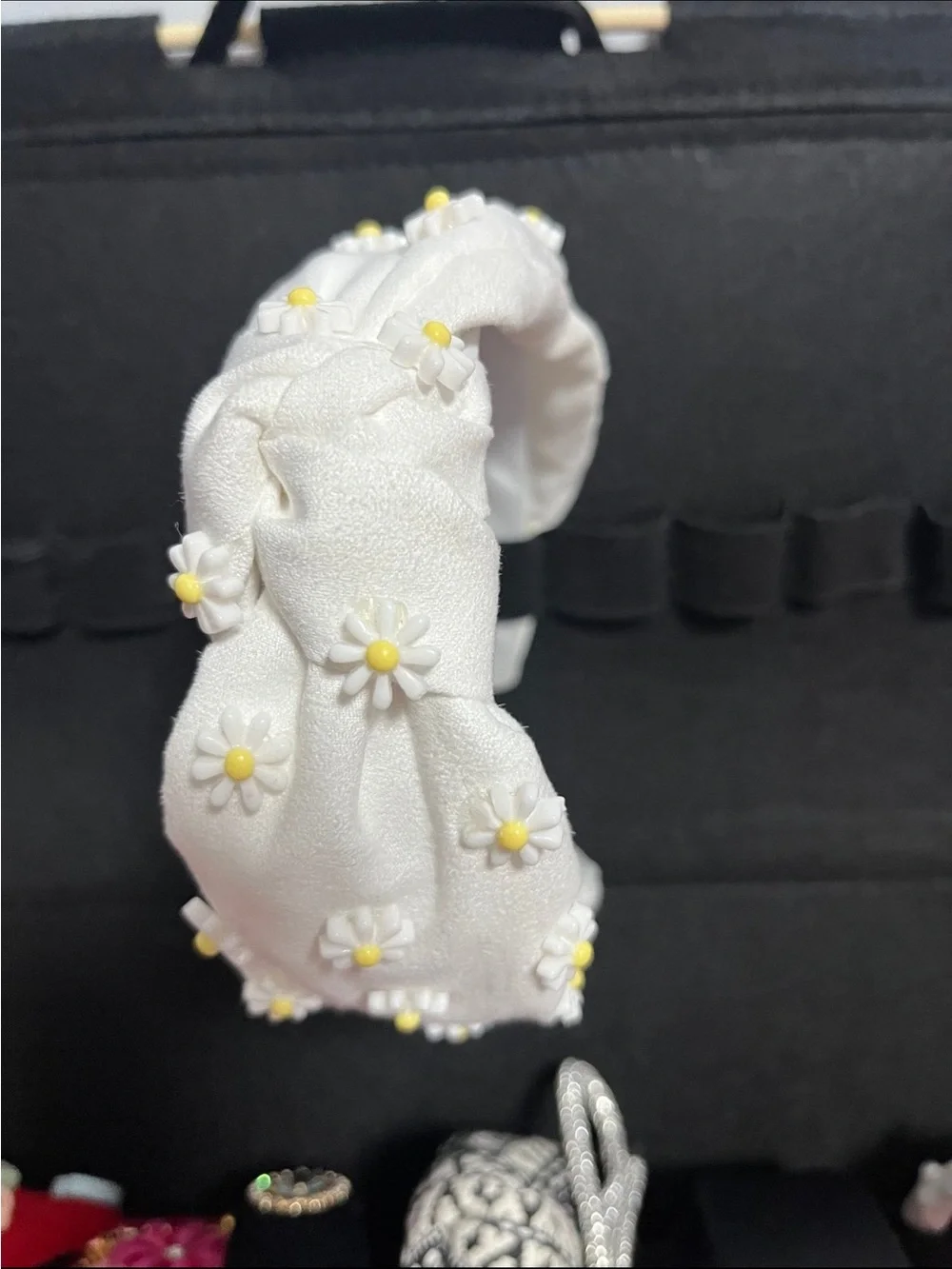 White Daisy Embellished Knotted Headband - Women Accessories
